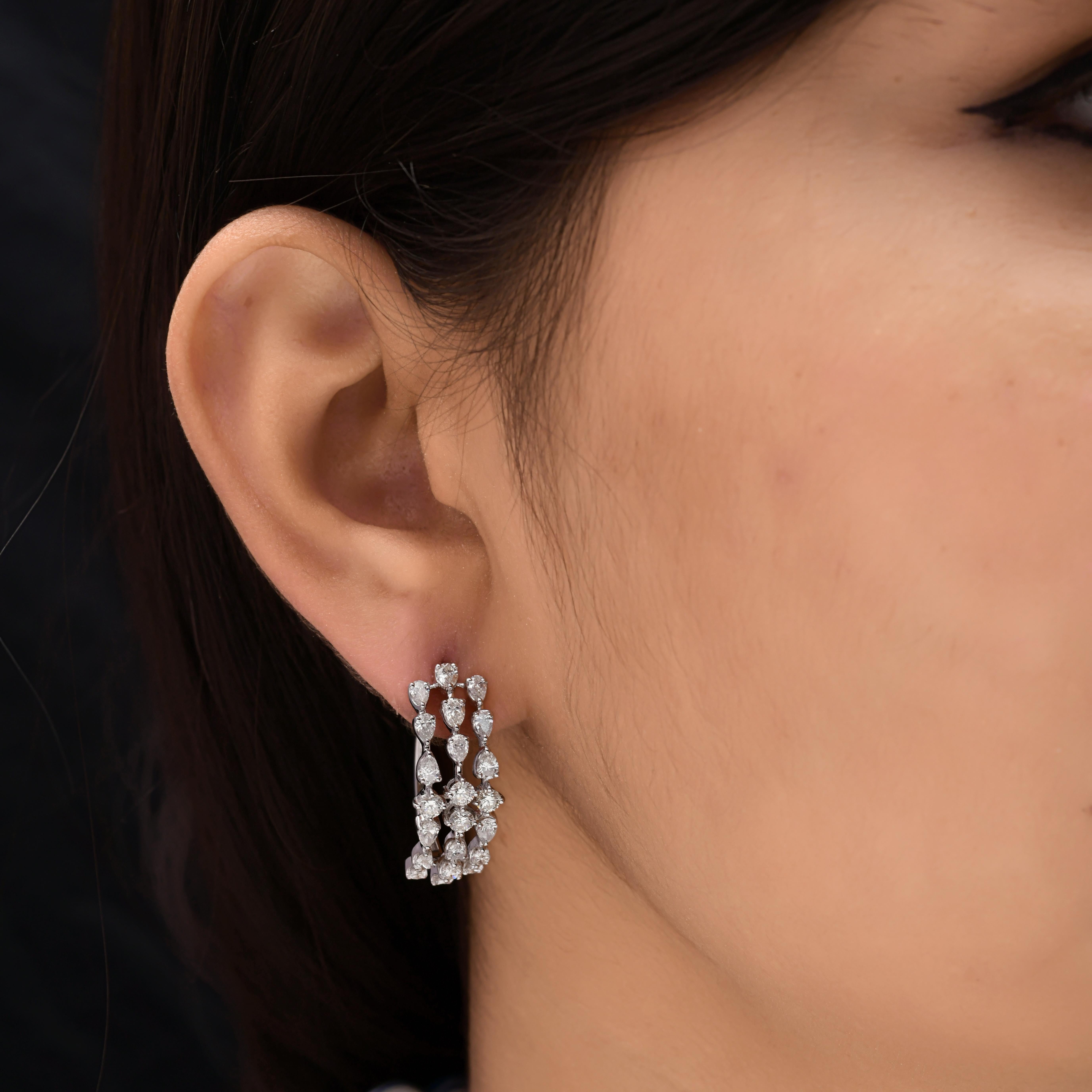 Gemischter Schliff 3,55 Karat echter Diamant Dreifach-Reifen-Ohrringe 14 Karat Weißgold im Angebot 2