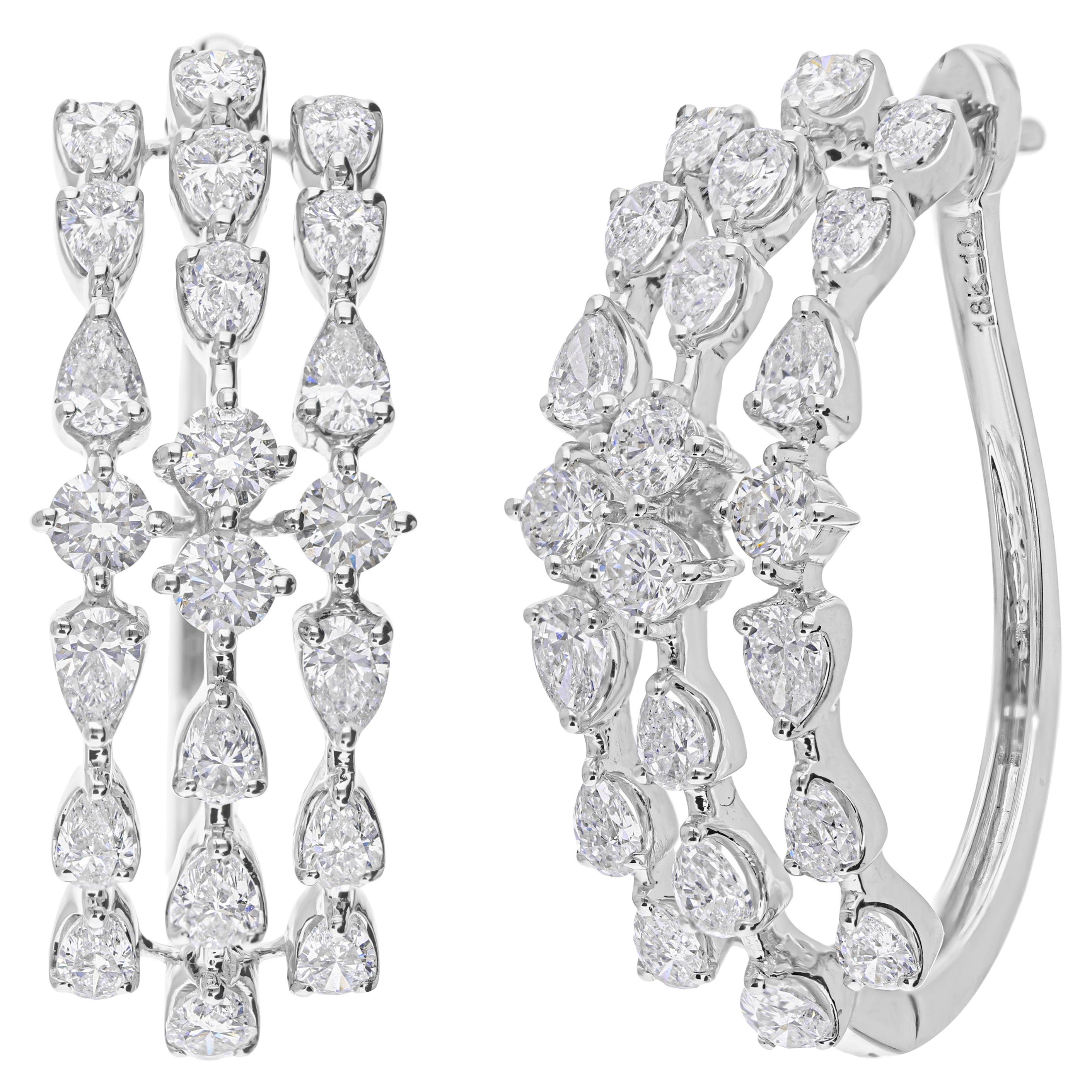 Gemischter Schliff 3,55 Karat echter Diamant Dreifach-Reifen-Ohrringe 14 Karat Weißgold