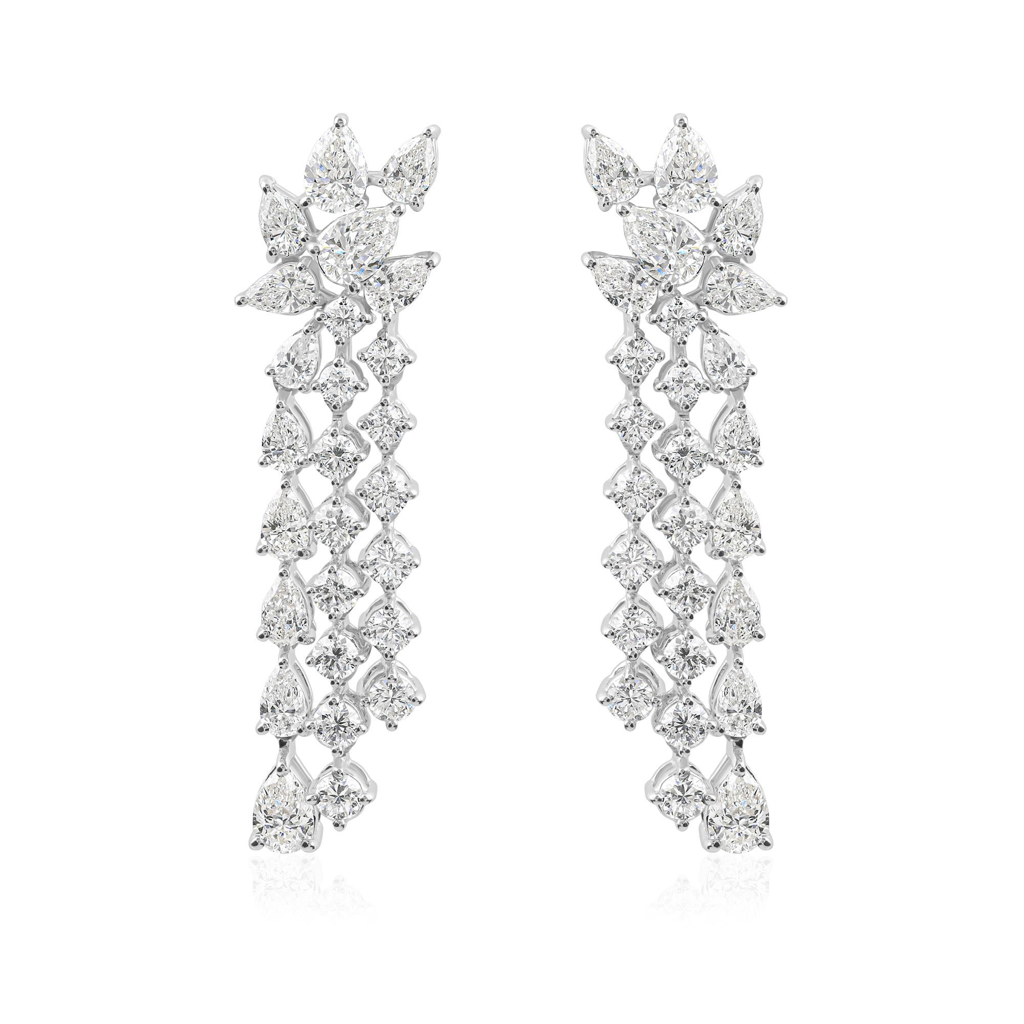 Boucles d'oreilles pendantes en or blanc 14 carats avec diamant naturel de 3,86 carats et taille mixte Pour femmes en vente