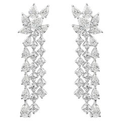 Boucles d'oreilles pendantes en or blanc 14 carats avec diamant naturel de 3,86 carats et taille mixte