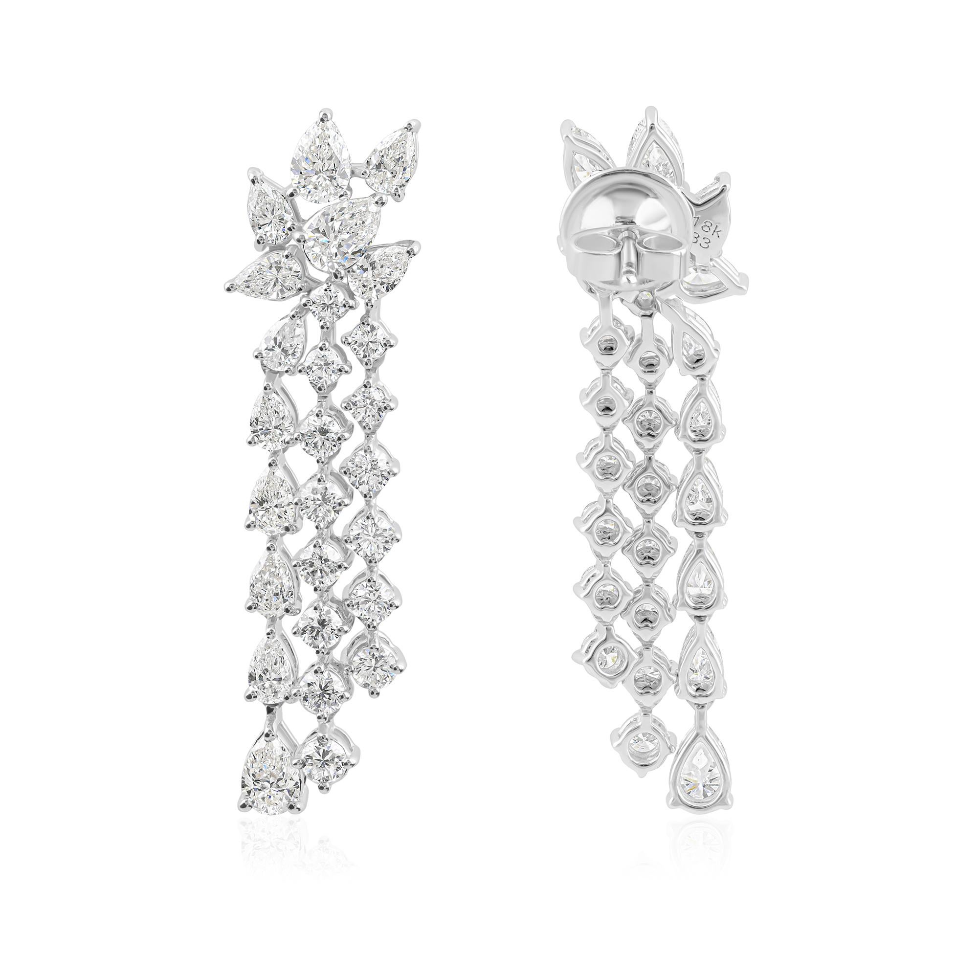 Taille mixte Boucles d'oreilles pendantes en or blanc 18 carats avec diamant naturel de 3,86 carats et taille mixte en vente