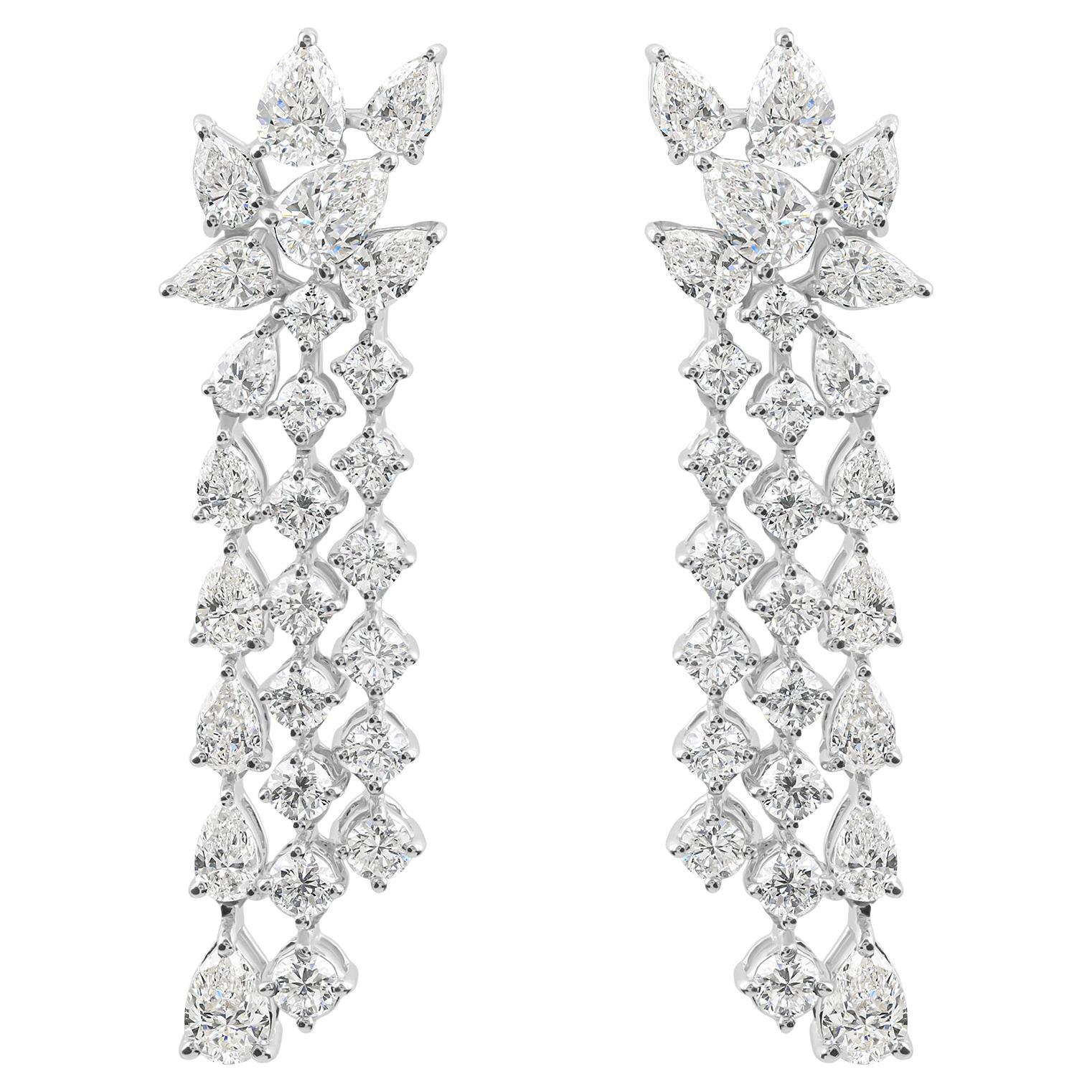 Boucles d'oreilles pendantes en or blanc 18 carats avec diamant naturel de 3,86 carats et taille mixte