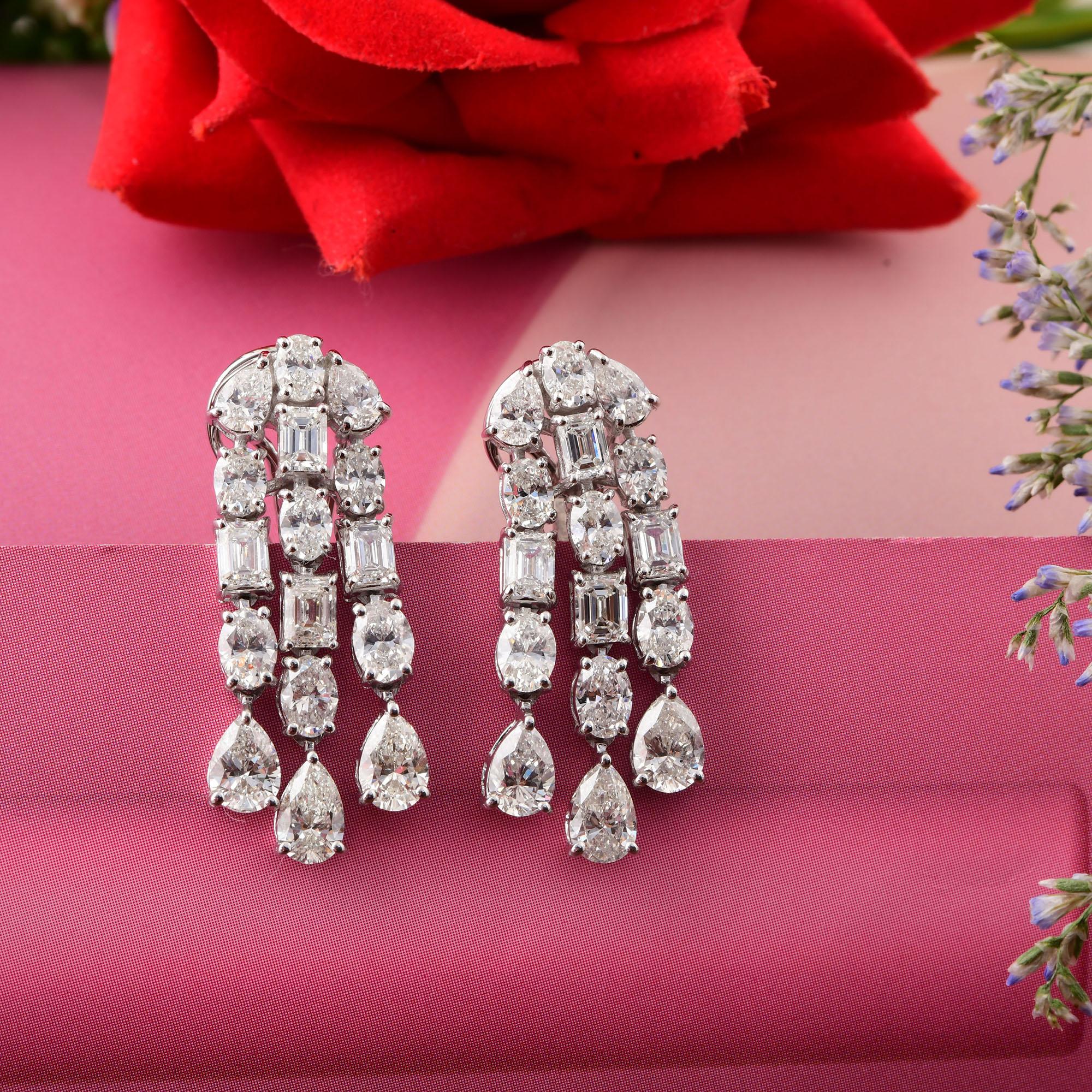 Art déco Boucles d'oreilles pendantes en or blanc massif 14K avec diamant naturel de 5,94 carats et taille mixte en vente