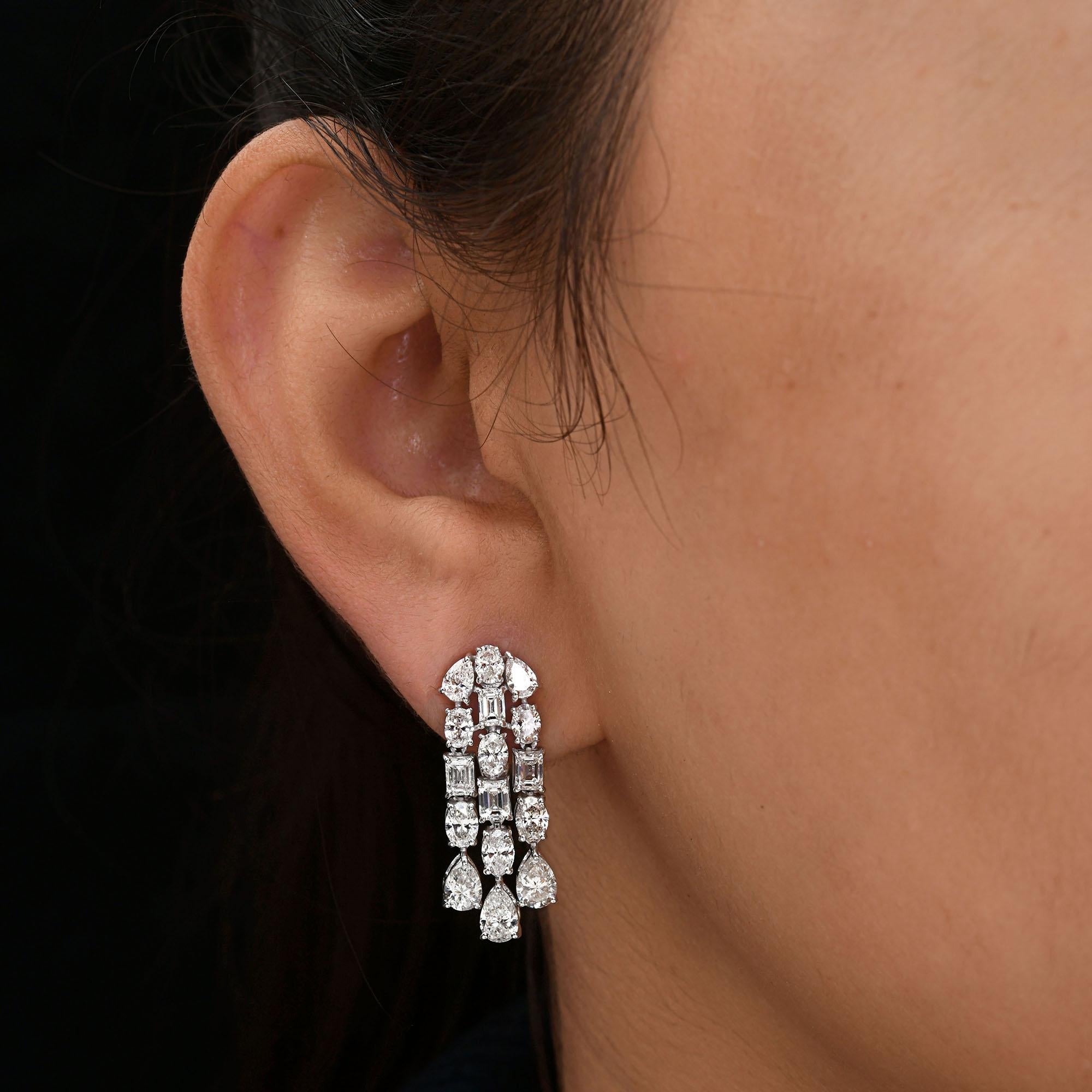 Boucles d'oreilles pendantes en or blanc massif 14K avec diamant naturel de 5,94 carats et taille mixte en vente 1