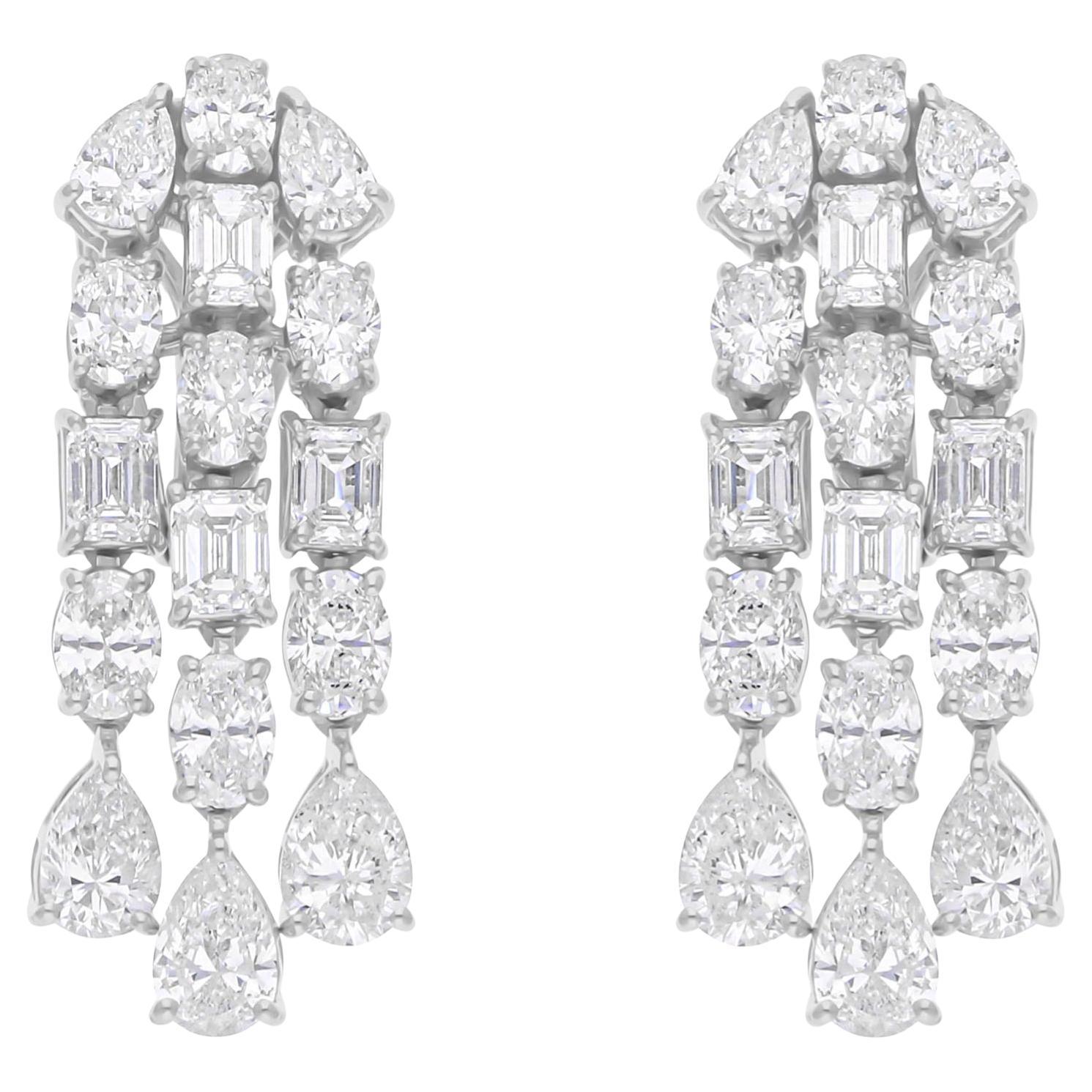 Boucles d'oreilles pendantes en or blanc massif 14K avec diamant naturel de 5,94 carats et taille mixte