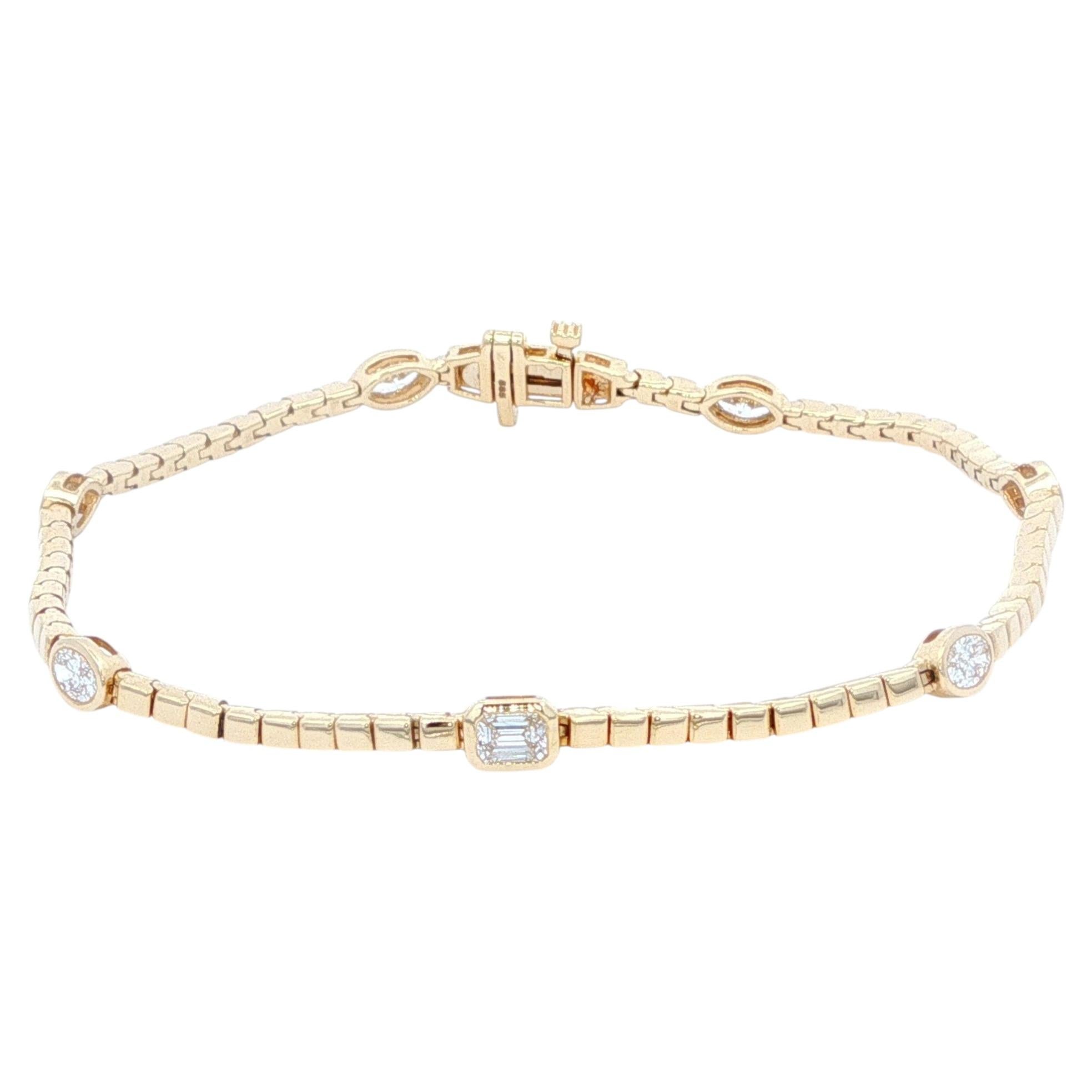 Mixed Cut Bezel 1.18ctw Diamond Bracelet 14K Yellow Gold