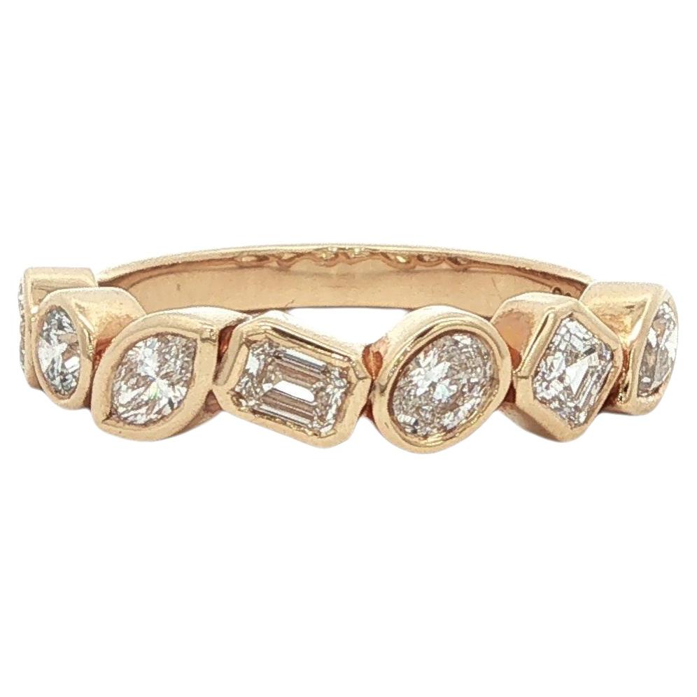 Mixed Cut Bezel Set 0.90ctw Diamond Band 14K Yellow Gold