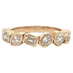 Mixed Cut Bisel Set 0.90ctw Diamond Band 14K Yellow Gold