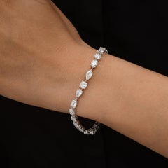 Mixed Cut Diamond 10.39 Ct Wedding Tennis Bracelet, 14K White Gold HRD Certified
