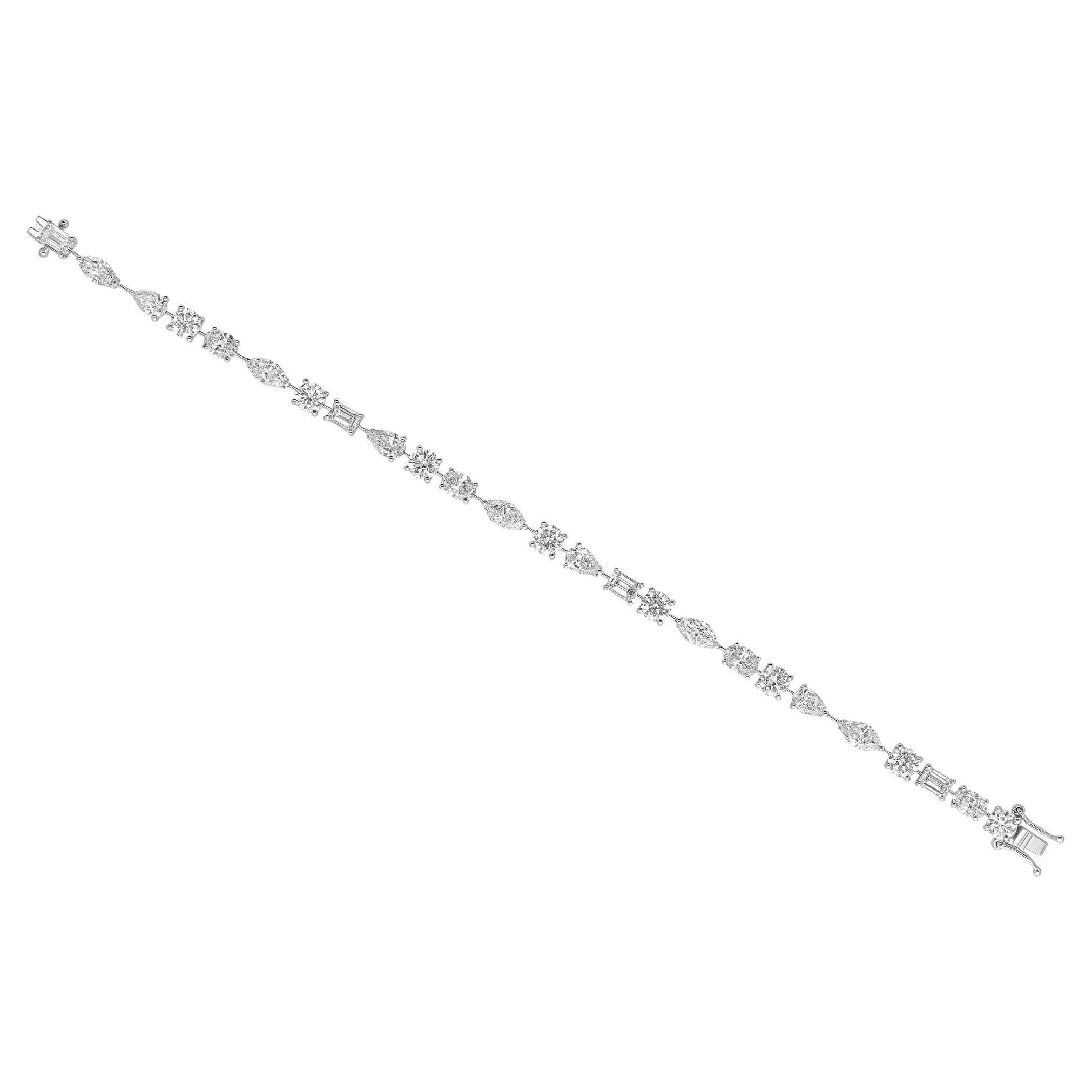 Mixed Cut Diamond 10.39 Ct Wedding Tennis Bracelet 18 Karat White Gold