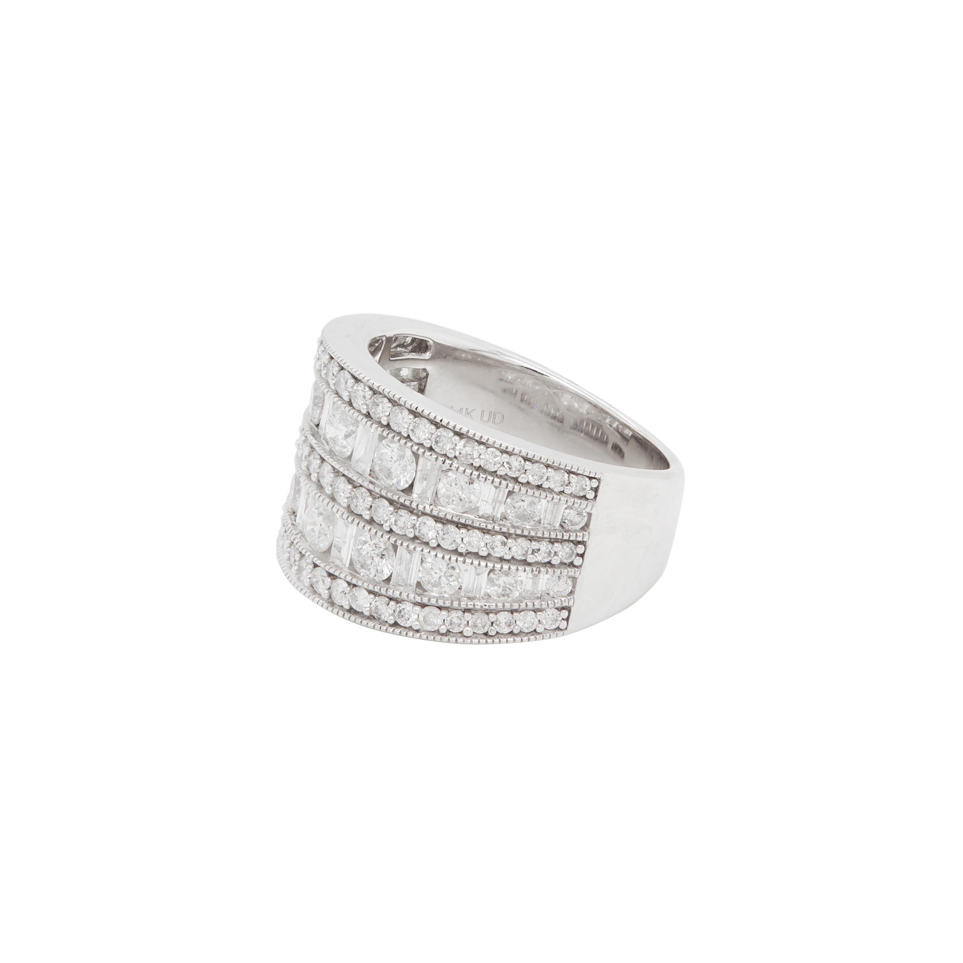 Modern Mixed Cut Diamond 14 Carat White Gold Tapered Wide Band Cocktail Ring For Sale