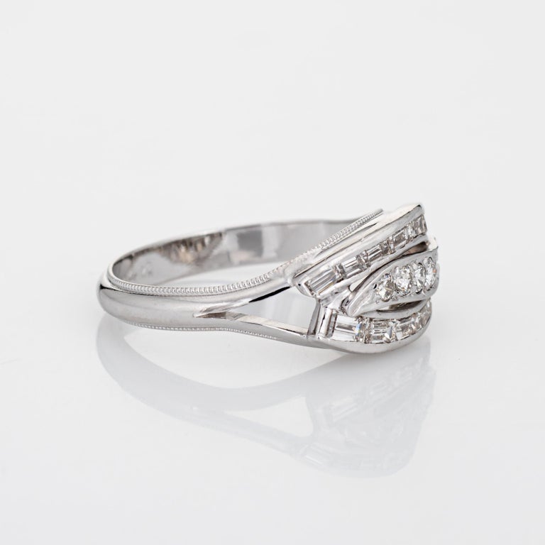 Mixed Cut Diamond Band Vintage 14k White Gold Ring Sz 8 Estate Fine