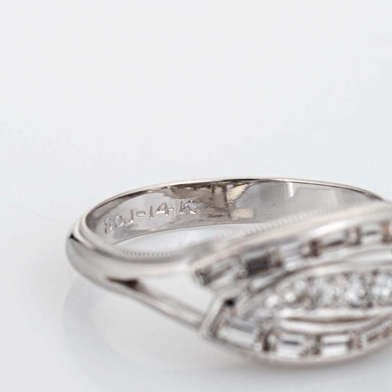 Mixed Cut Diamond Band Vintage 14k White Gold Ring Sz 8 Estate Fine