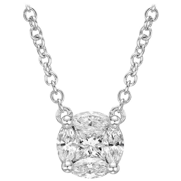 Mixed-Cut Diamond Cluster Pendant Necklace For Sale