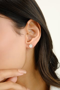 Mixed Cut Diamond Cluster Solitaire Studs for Her in 18k White Gold