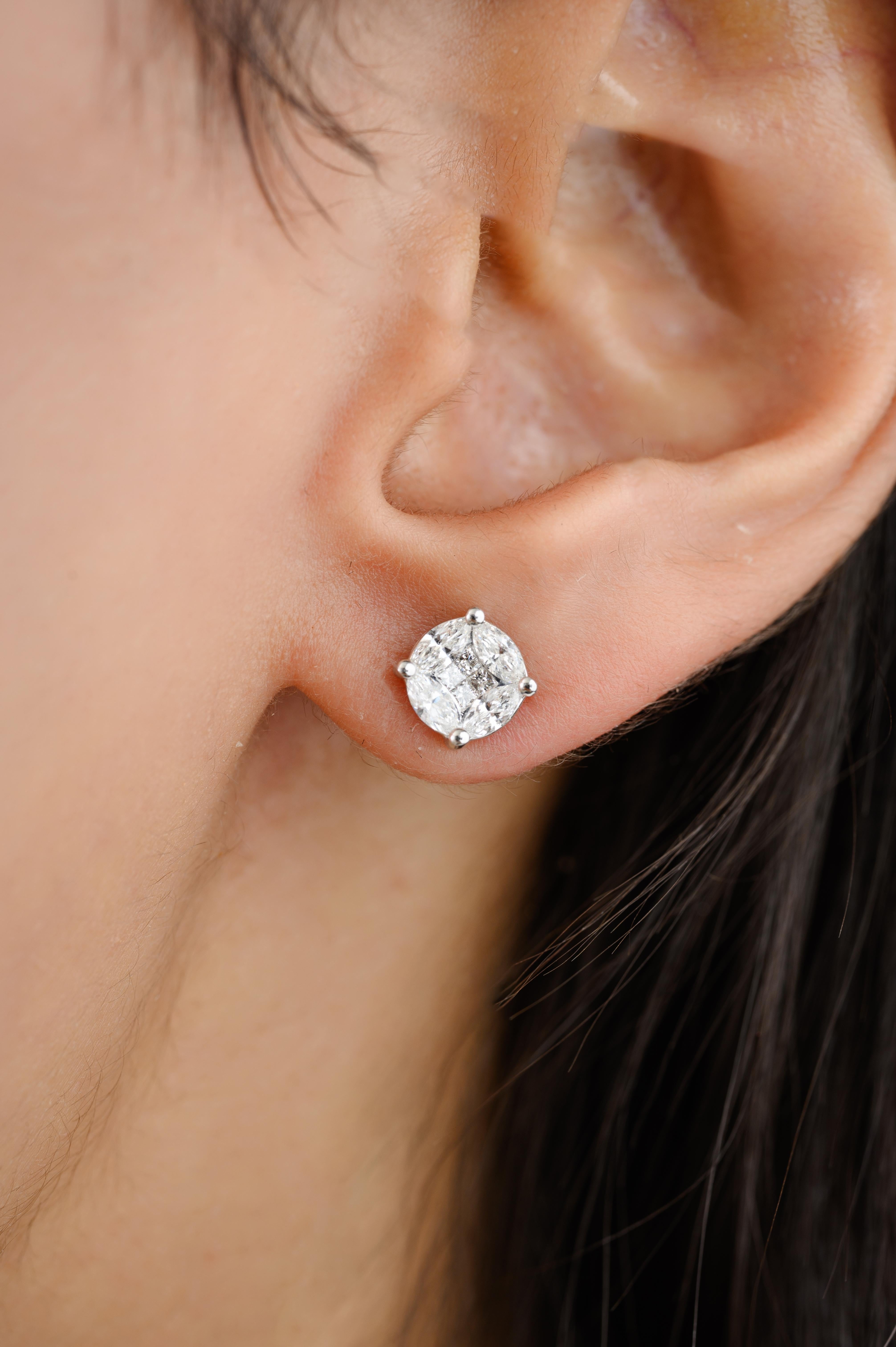Mixed Cut Diamant-Cluster- Solitär-Ohrstecker mit gemischtem Schliff für sie aus 18 Karat Weißgold Damen im Angebot