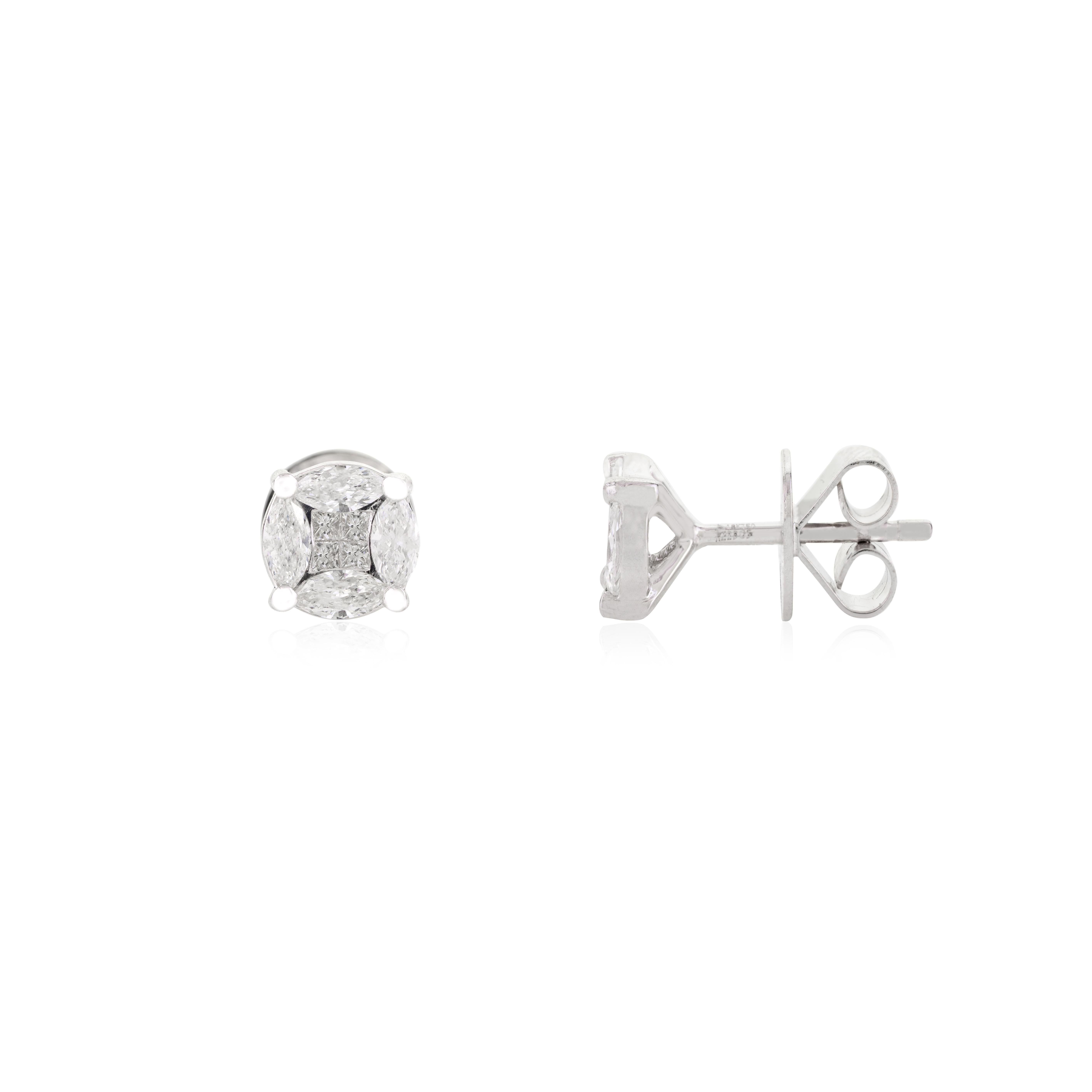 Mixed Cut Diamant-Cluster- Solitär-Ohrstecker mit gemischtem Schliff für sie aus 18 Karat Weißgold im Angebot 1