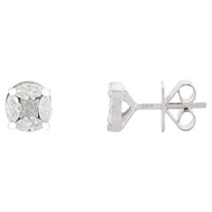 Broches Solitarios con Racimo de Diamantes de Corte Mixto para Ella en Oro Blanco de 18k