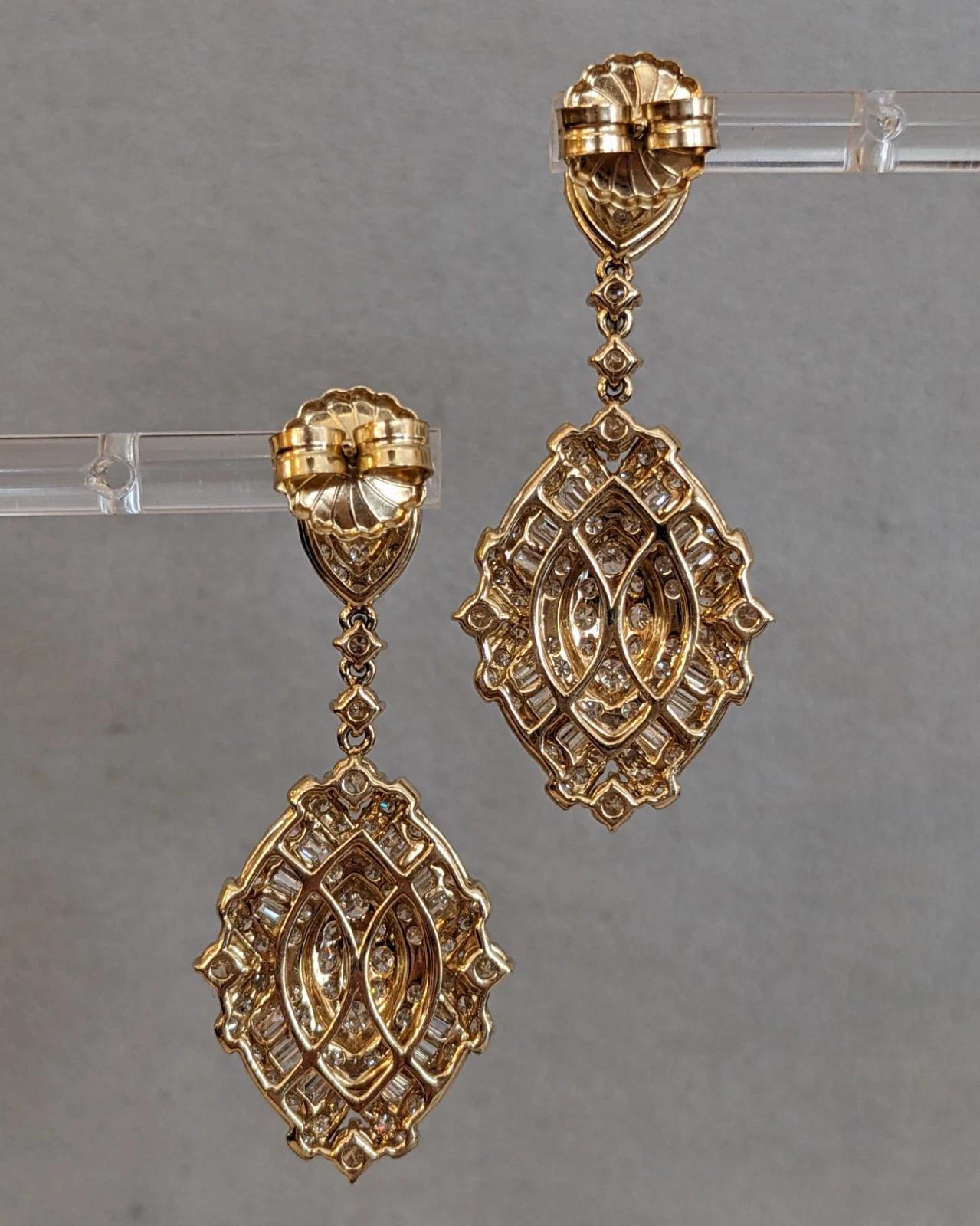 Women's Mixed cut Diamond Dangle Drop Earrings in 14k Yellow Gold