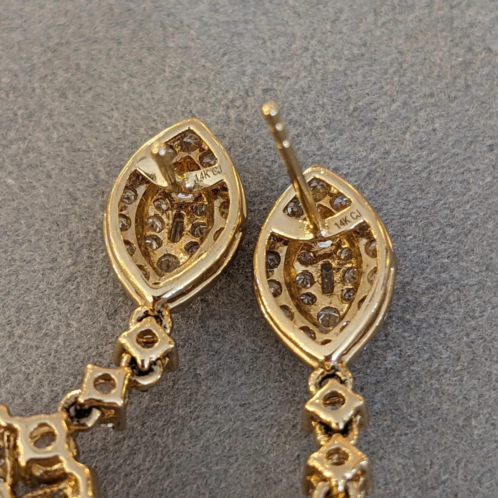 Mixed cut Diamond Dangle Drop Earrings in 14k Yellow Gold 1
