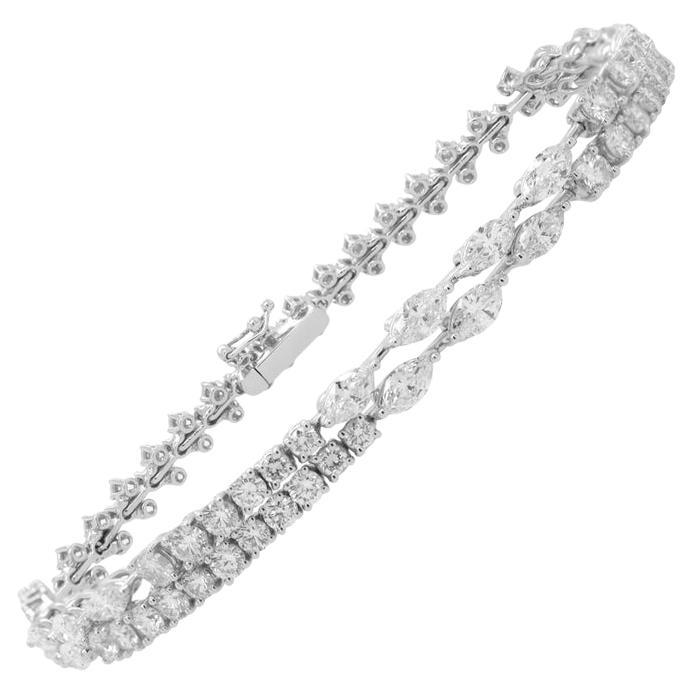 Bracelet à double rang en or 18 carats avec 108 diamants de taille mixte de 4,80 carats
