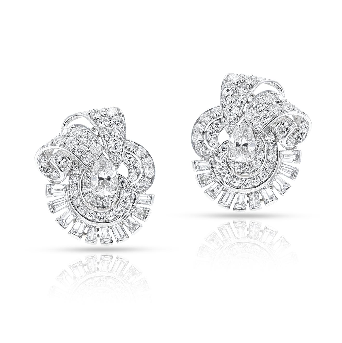 Boucles d'oreilles en platine à diamants mixtes Unisexe en vente