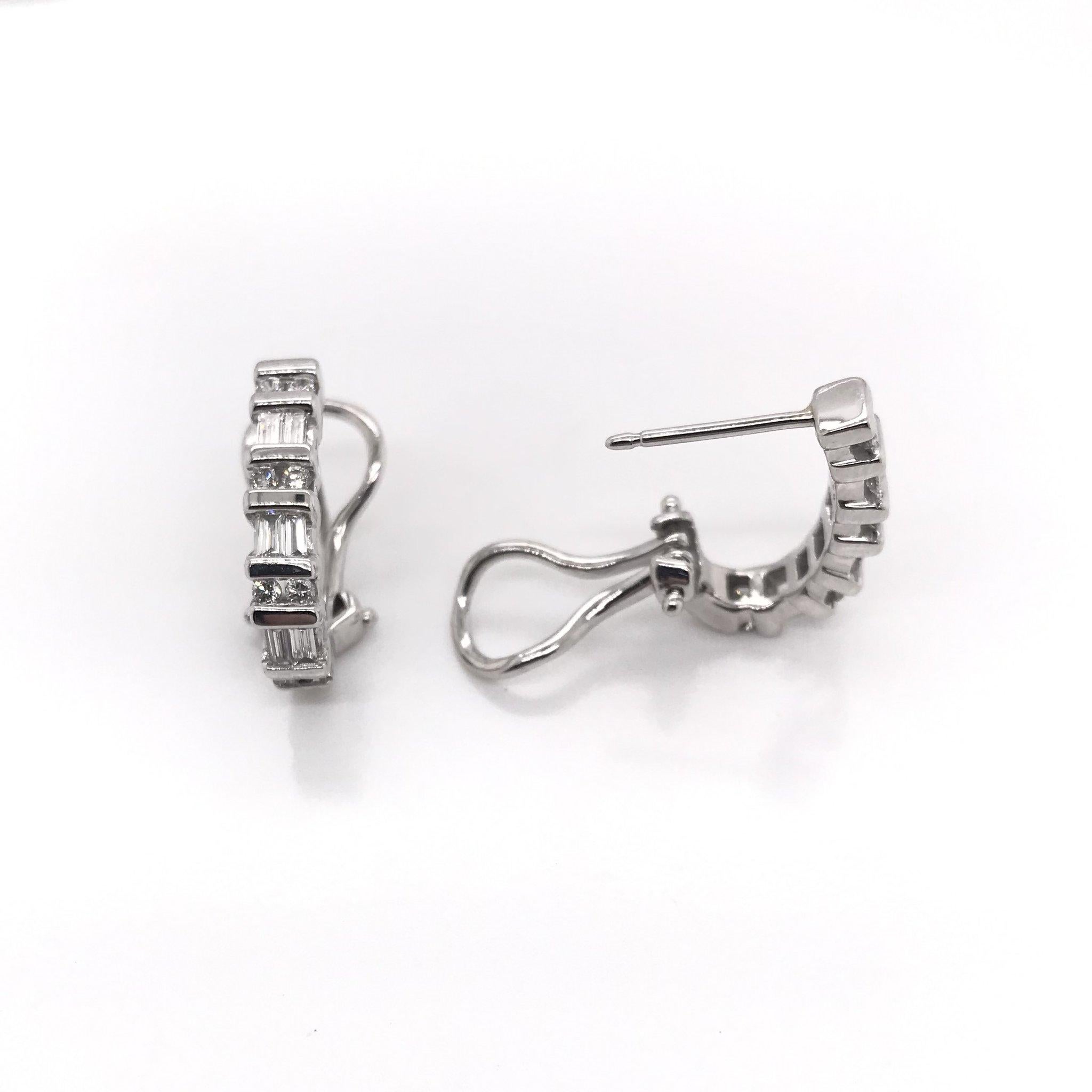 Baguette Cut Mixed Cut Diamond Half Hoop Style Earrings