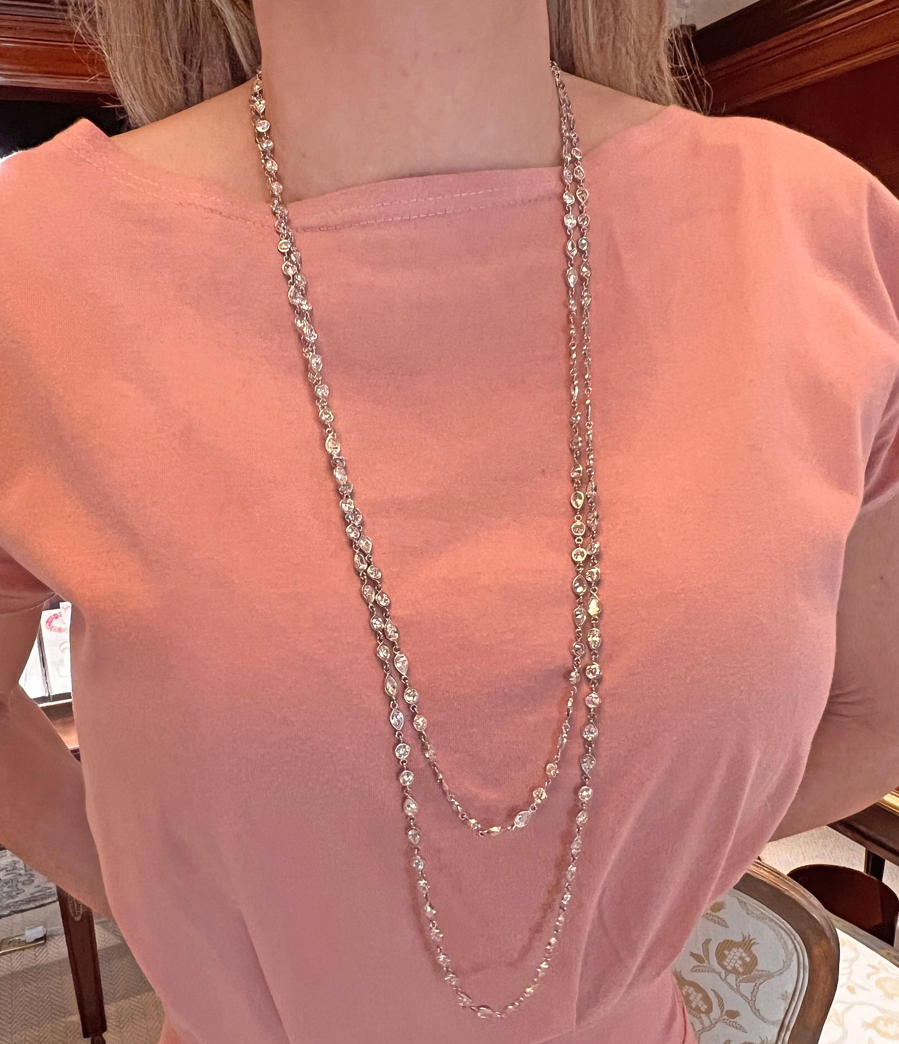 Mixed-Cut Diamond Platinum Long Chain Necklace In Excellent Condition For Sale In Palm Beach, FL