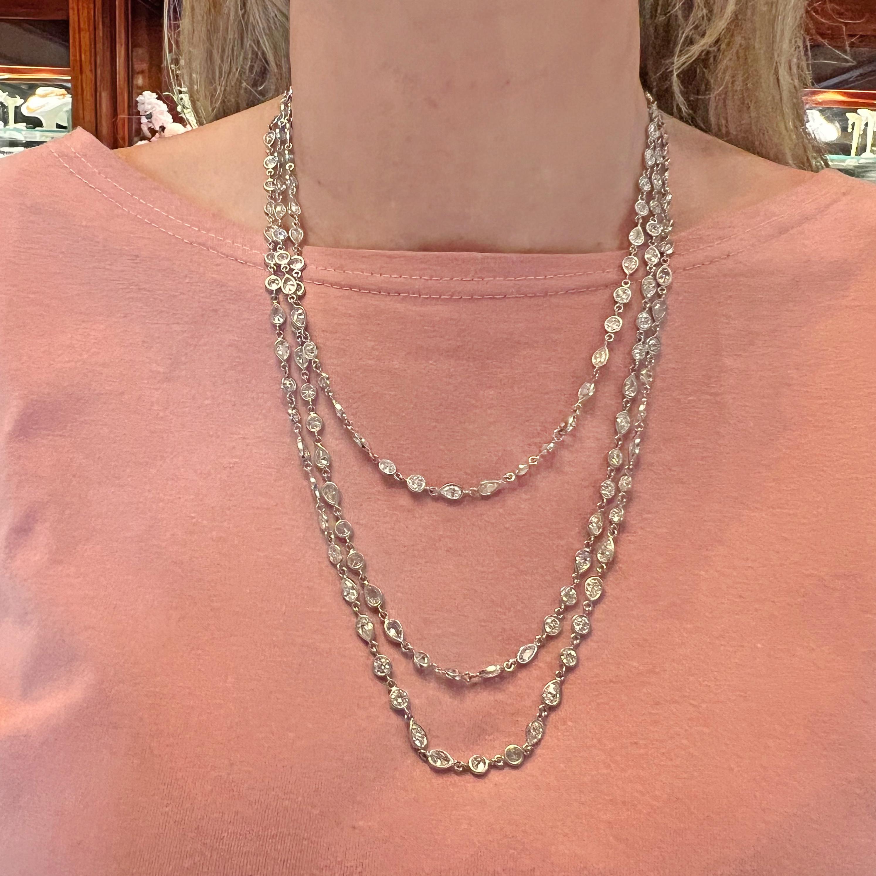 Women's or Men's Mixed-Cut Diamond Platinum Long Chain Necklace For Sale