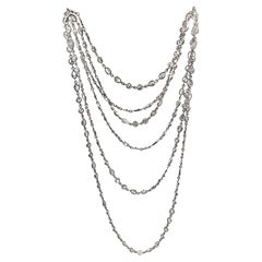 Mixed-Cut Diamond Platinum Long Chain Necklace