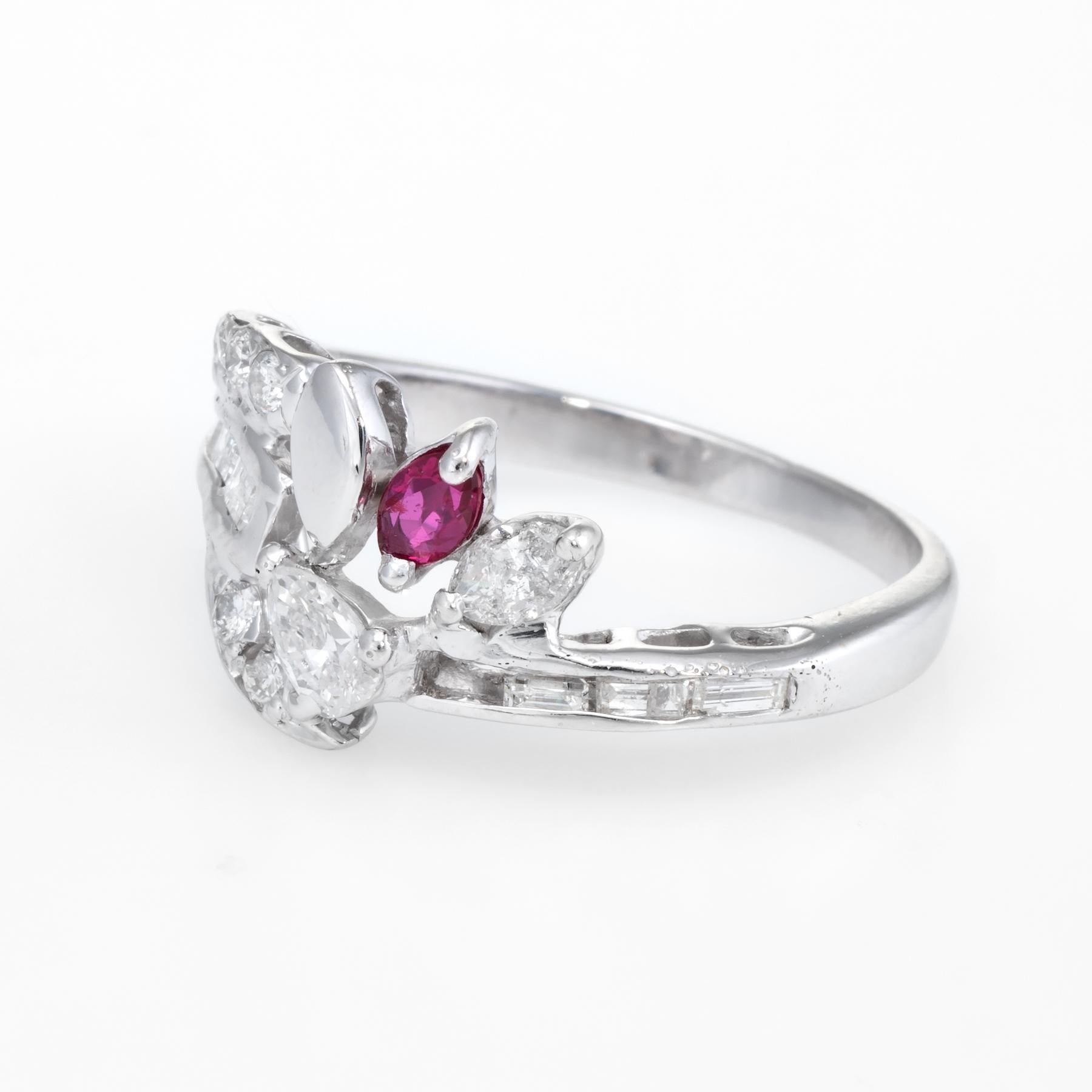Mixed Cut Diamond Ruby Band Vintage Ring 14k White Gold Estate Fine Jewelry In Good Condition For Sale In Torrance, CA