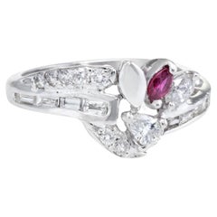 Mixed Cut Diamond Ruby Band Retro Ring 14k White Gold Estate Fine Jewelry