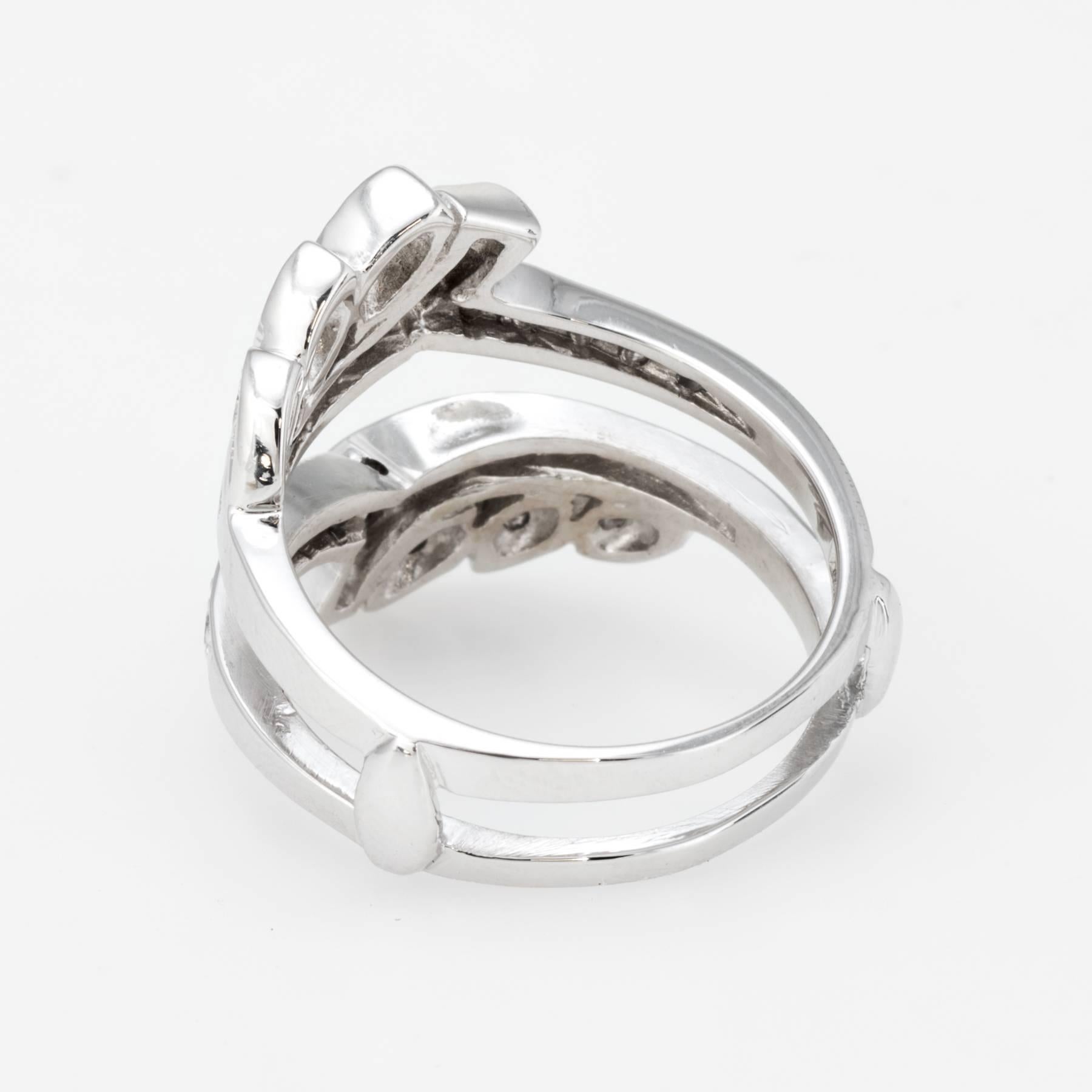 Women's Mixed Cut Diamond Wedding Ring Guard Wrap Vintage 14 Karat White Gold Estate 7.5