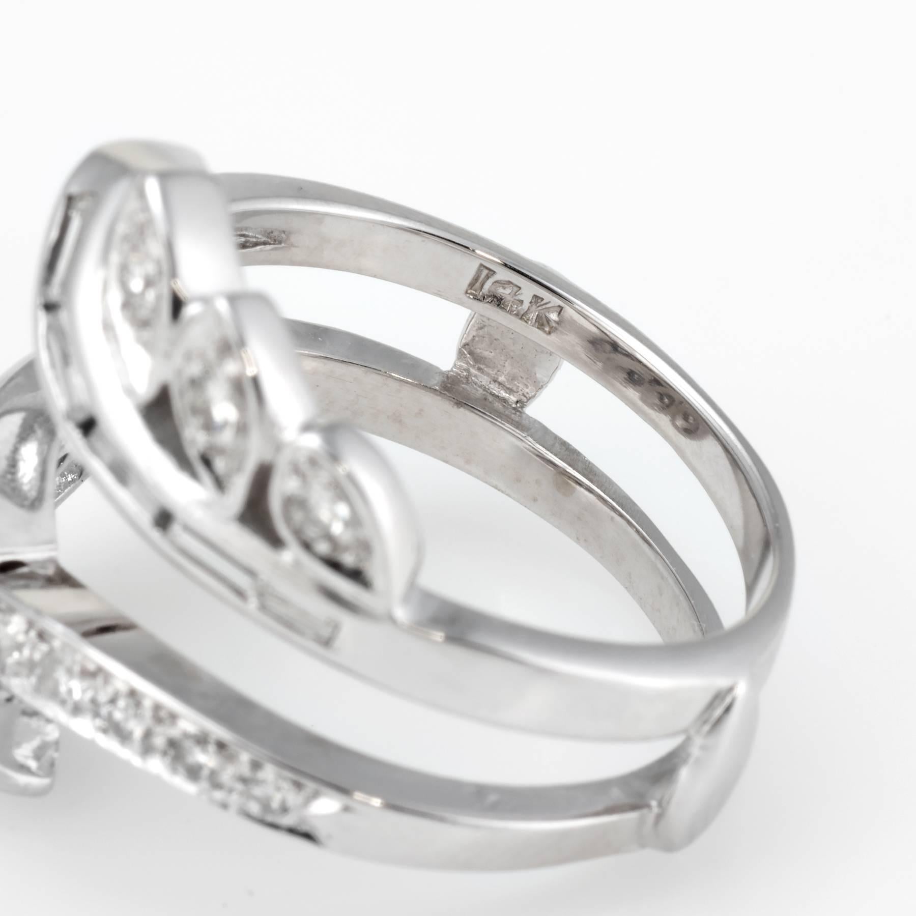 Mixed Cut Diamond Wedding Ring Guard Wrap Vintage 14 Karat White Gold Estate 7.5 2