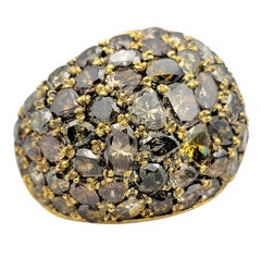 Mixed Cut Fancy Cognac Pavé Diamond Dome Ring in 18 Karat Yellow Gold