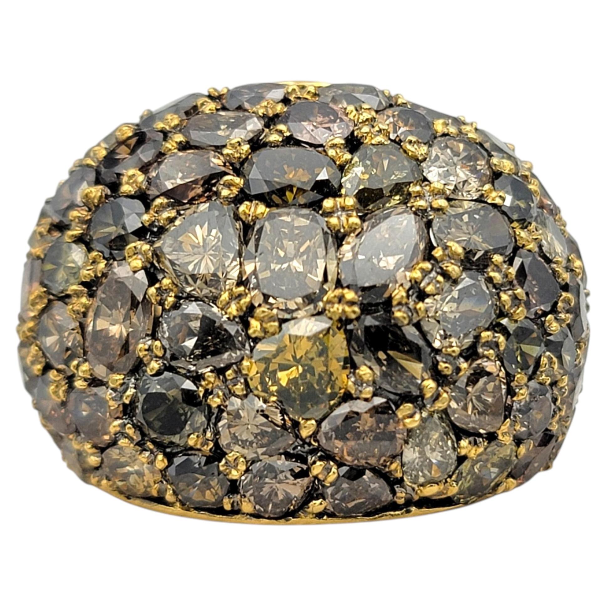 Mixed Cut Fancy Cognac Pavé Diamond Dome Ring in 18 Karat Yellow Gold For Sale