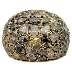Mixed Cut Fancy Cognac Pavé Diamond Dome Ring in 18 Karat Yellow Gold