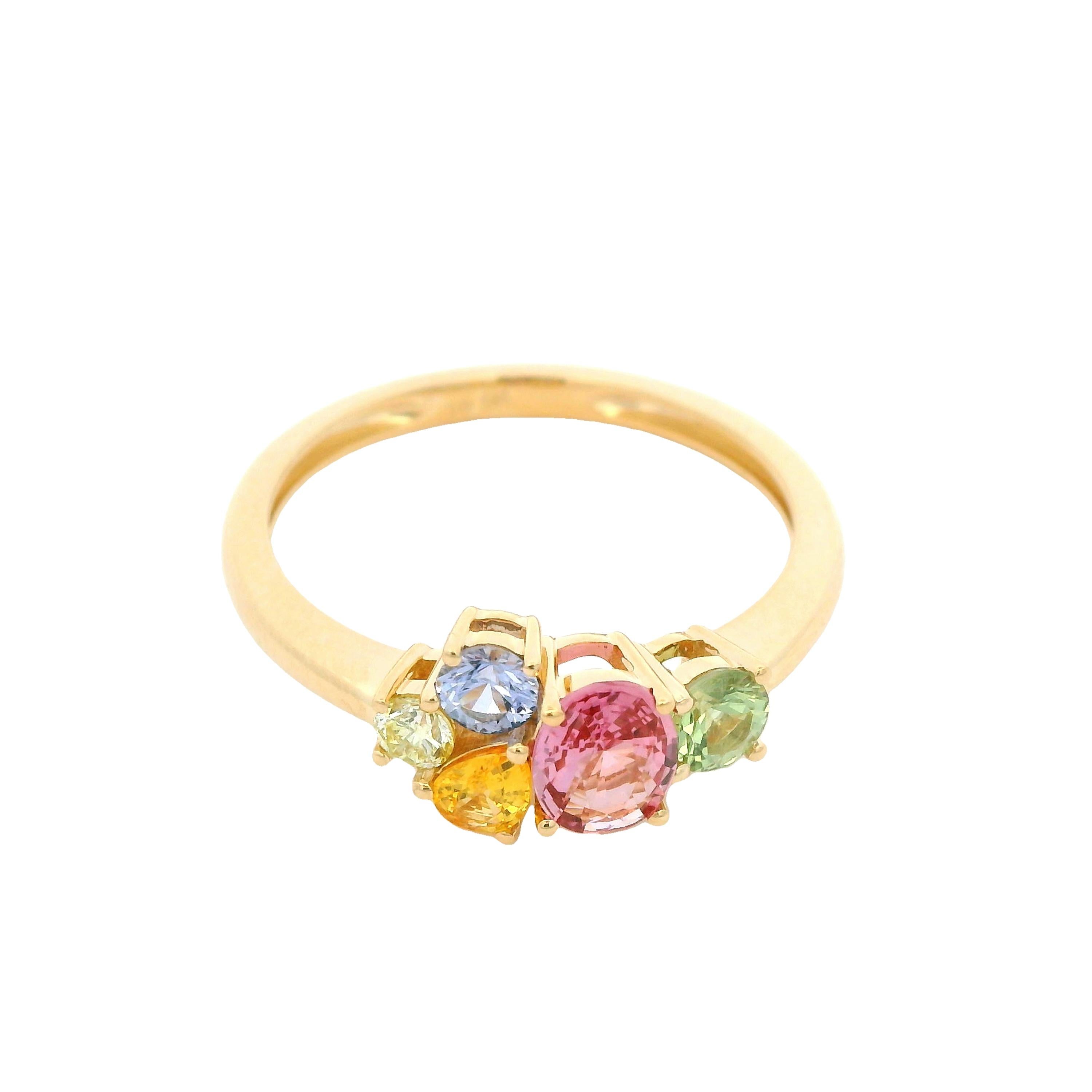 Bague fantaisie en or jaune 14 carats avec saphirs tailles mixtes et diamants Pour femmes en vente