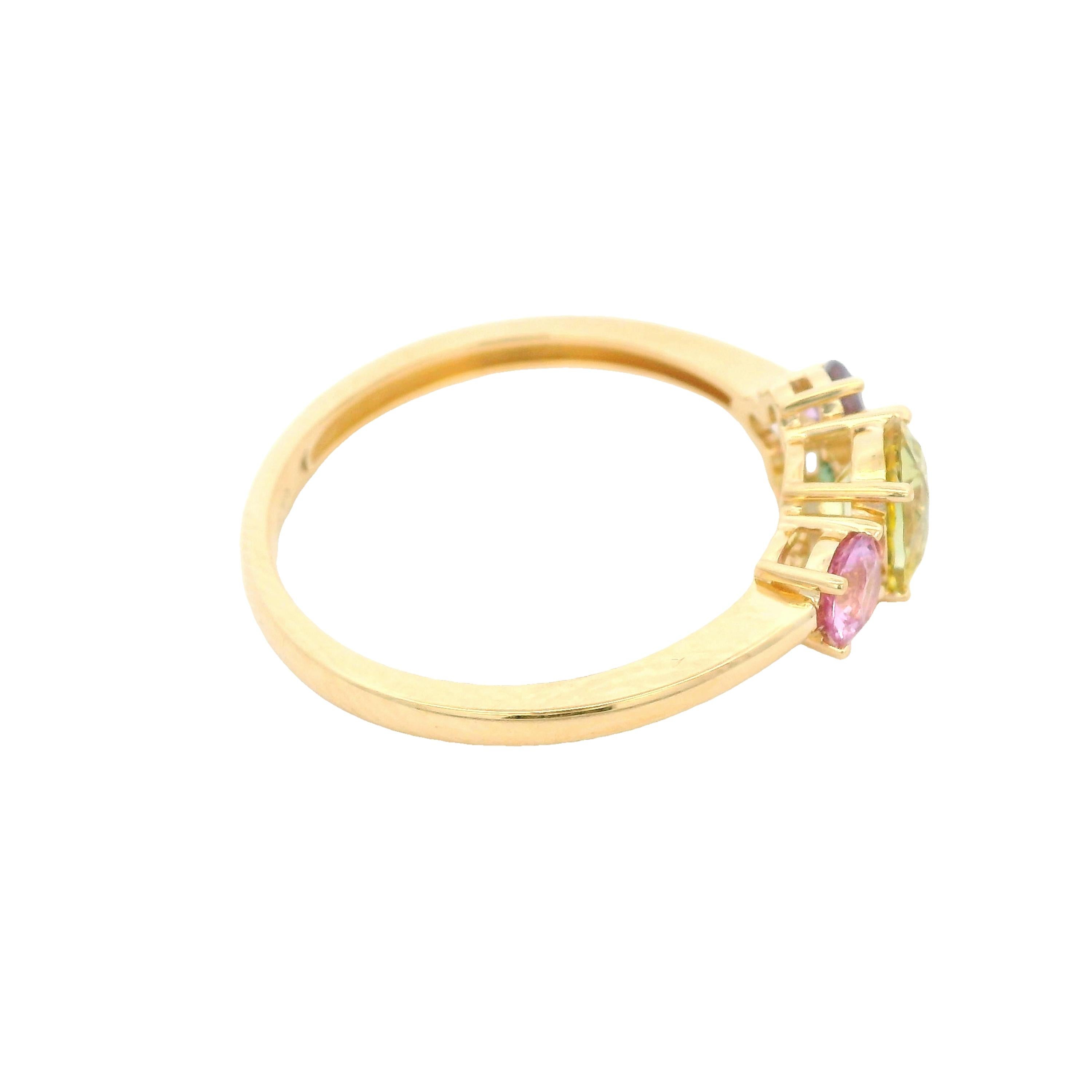 Bague fantaisie en or jaune 14 carats avec saphirs tailles mixtes et diamants Pour femmes en vente