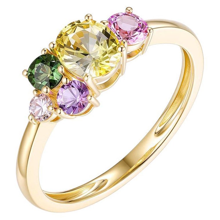 Diamantring mit gemischtem Schliff aus 14 Karat Gelbgold mit Fancy-Saphir