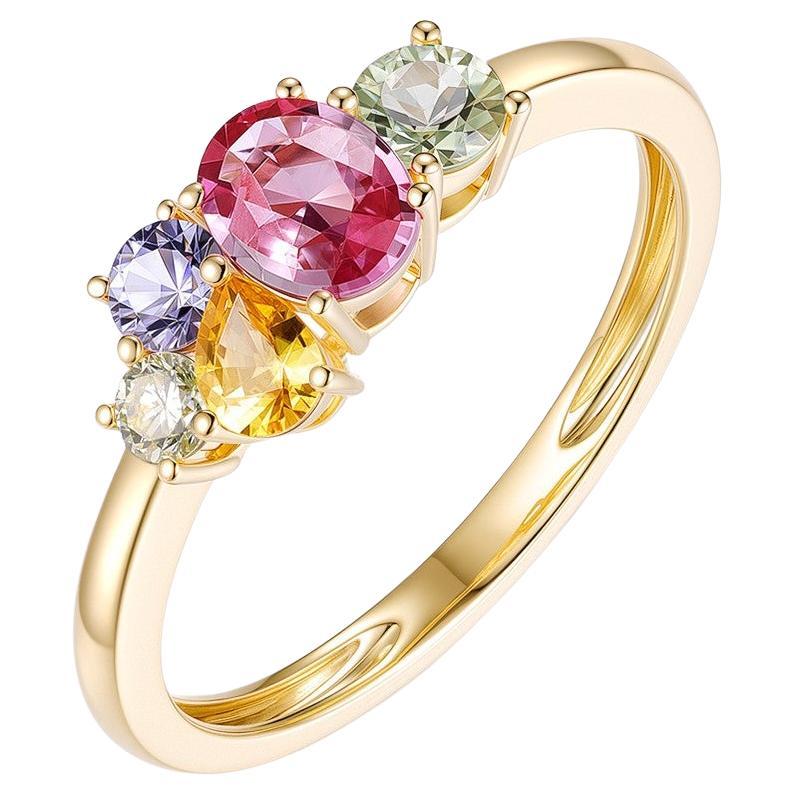 Mixed Cut Fancy Sapphire Diamond Ring in 14 Karat Yellow Gold