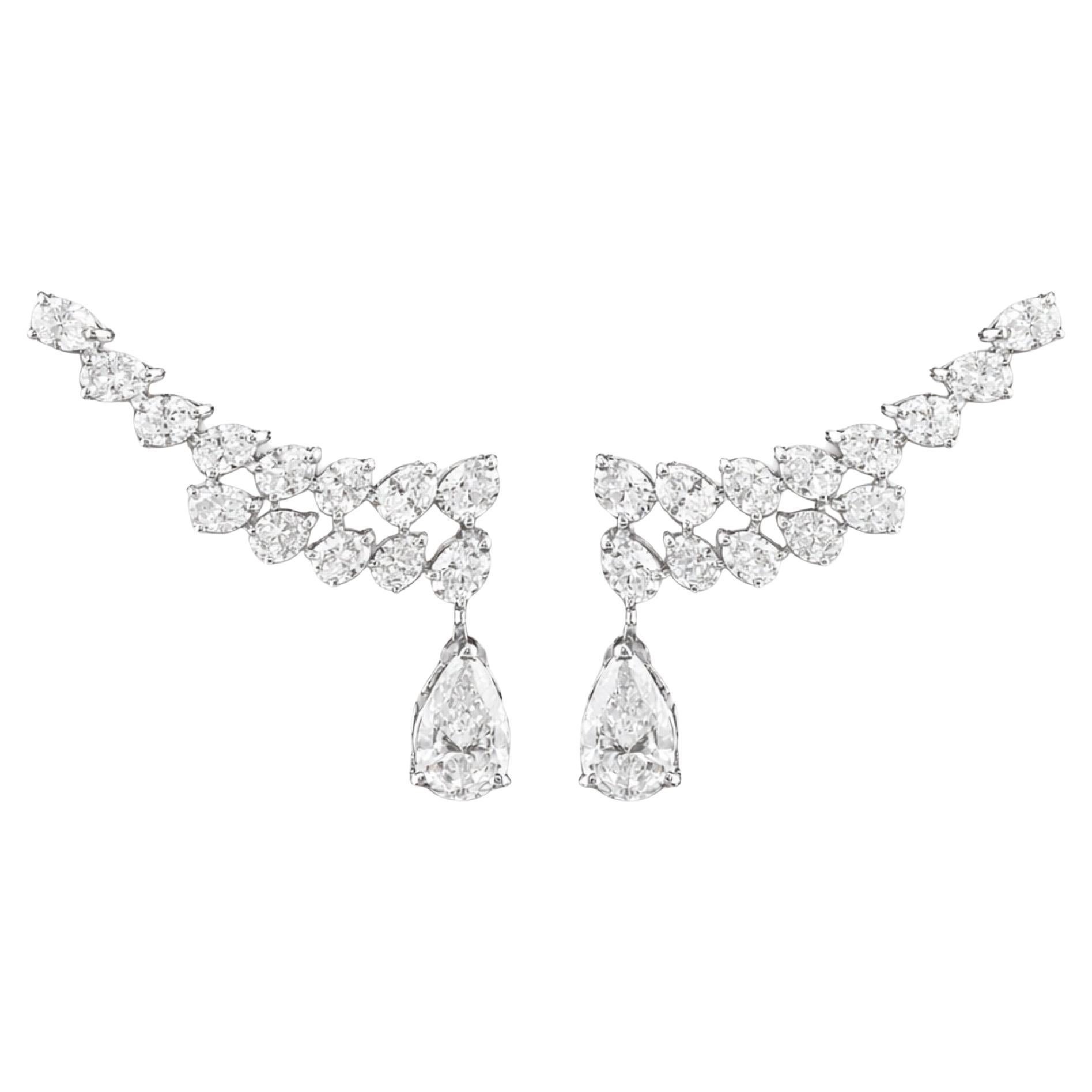 Natural Diamond Climber Drop Earrings 2.27 Carats 14K White Gold Pear Cut