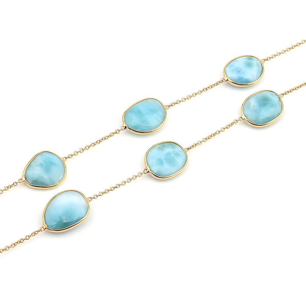 Mixed-Cut Genuine Larimar 18k Yellow Gold Necklace In New Condition In New York, NY