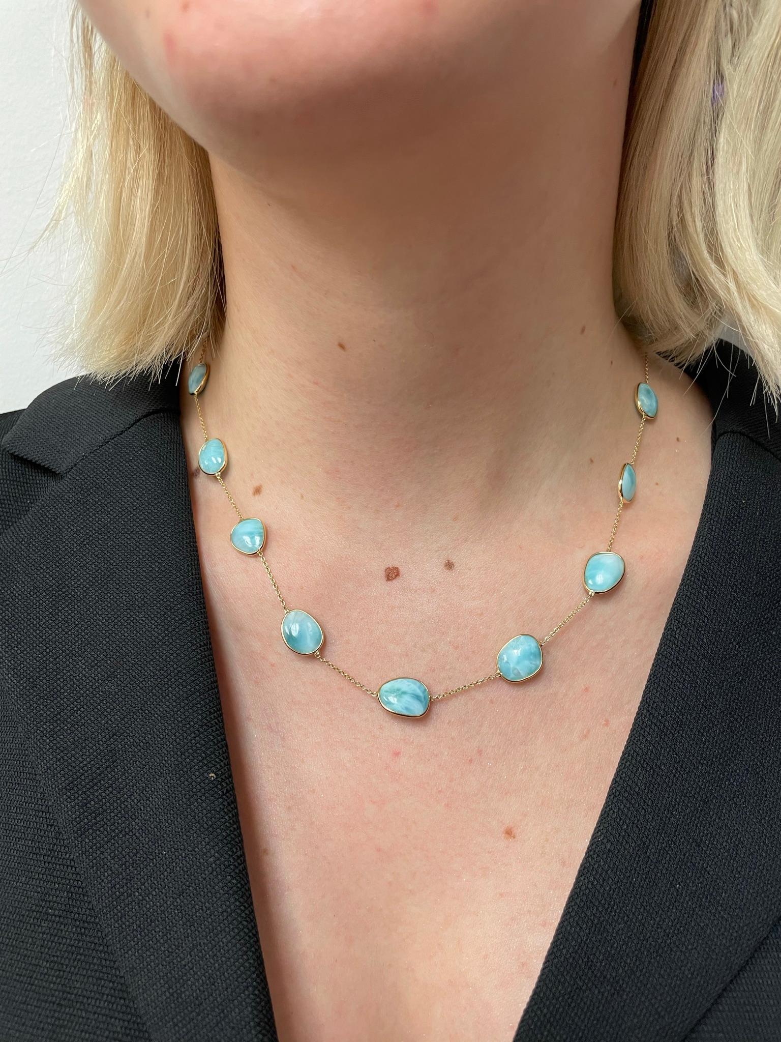 Mixed-Cut Genuine Larimar 18k Yellow Gold Necklace 1