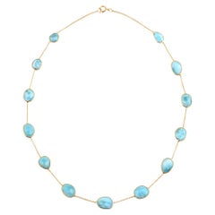 Mixed-Cut Genuine Larimar 18k Yellow Gold Necklace
