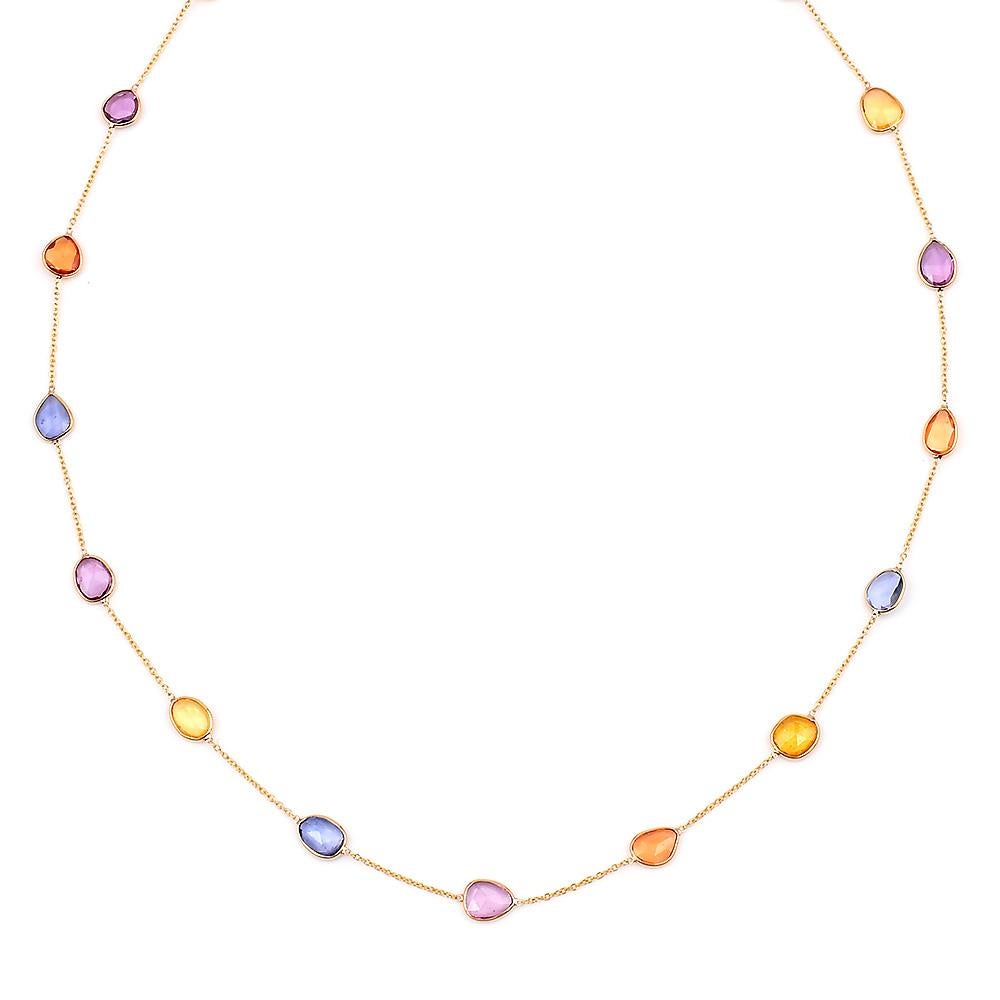 Mixed-Cut Genuine Multi-Sapphire 18k Yellow Gold Necklace In New Condition In New York, NY