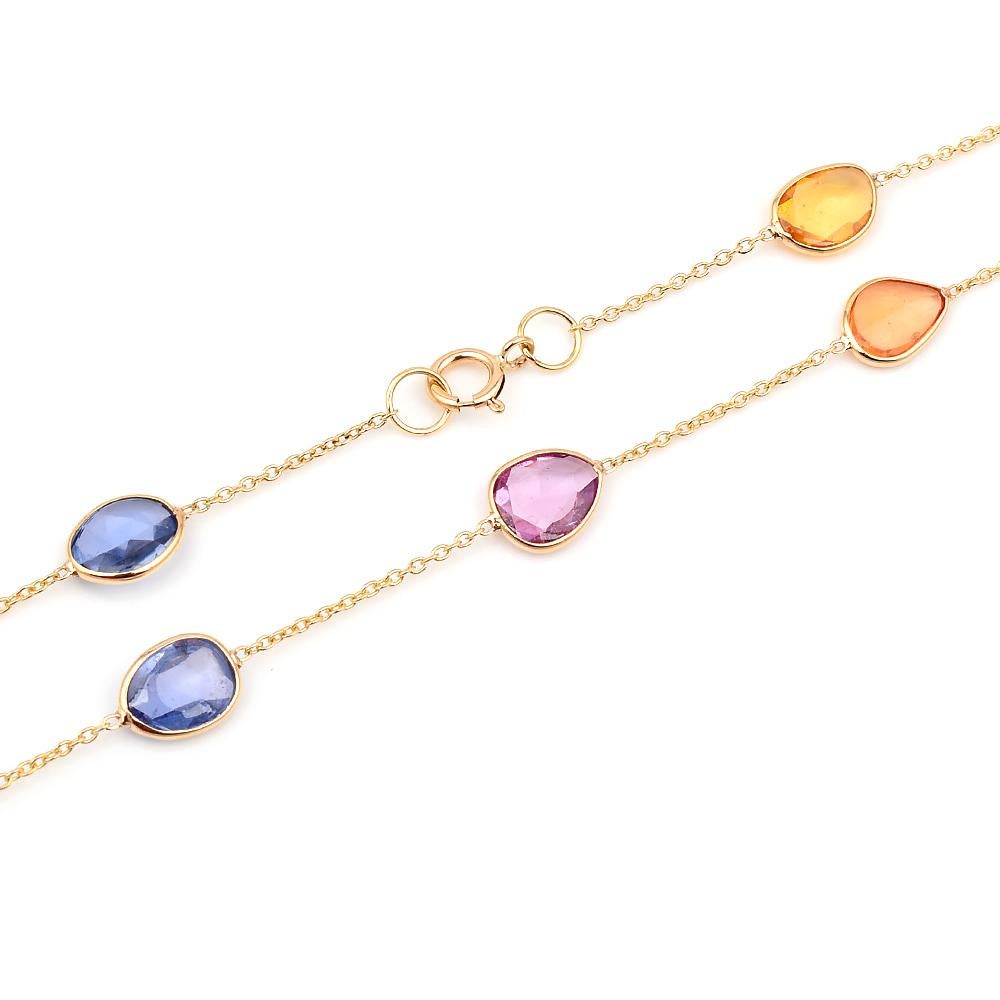 Mixed-Cut Genuine Multi-Sapphire 18k Yellow Gold Necklace 1