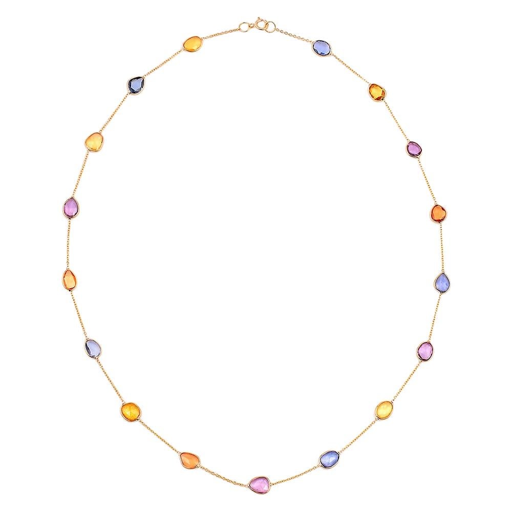 Mixed-Cut Genuine Multi-Sapphire 18k Yellow Gold Necklace