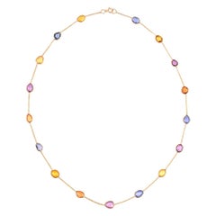 Mixed-Cut Genuine Multi-Sapphire 18k Yellow Gold Necklace