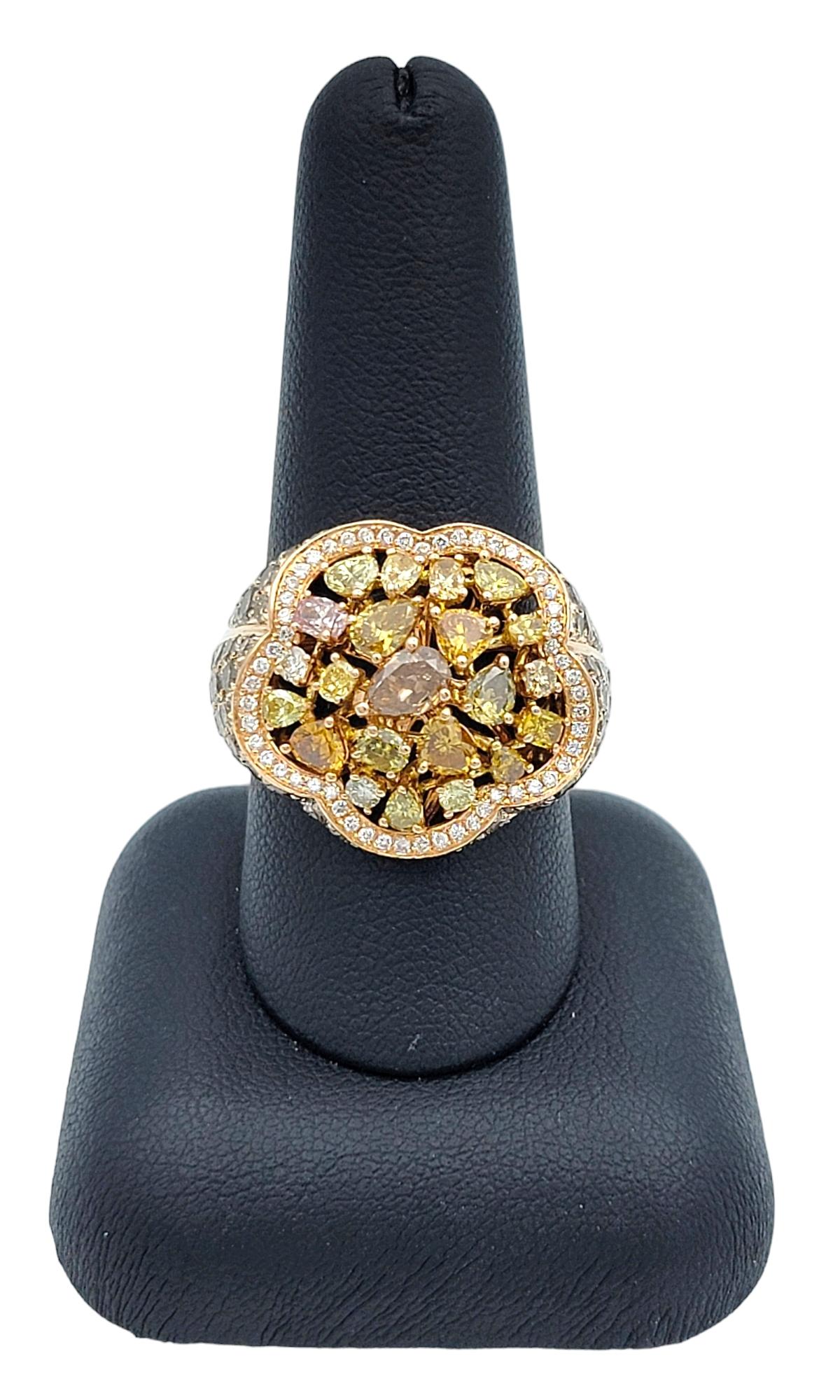 Mixed Cut Mehrfarbiger Diamant-Cluster-Cocktailring aus 18 Karat Roségold mit gemischtem Schliff im Angebot 4